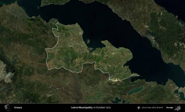 Lokroi Belediyesi. Yunanistan 'ın idari alanı, Ekim 2022' de çekilen Global Mozaik Sentinel-2 karolarından oluşan koyu renkli bir uydu görüntüsü üzerinde vurgulandı ve özetlendi