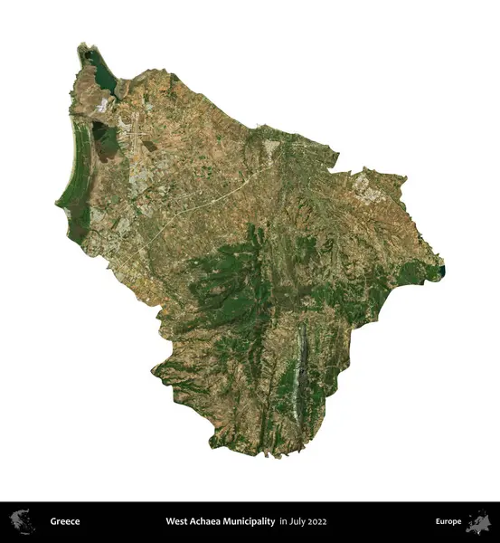 Batı Achaea Belediyesi. Yunanistan idari bölgesi, Temmuz 2022 'de çekilen Global Mozaik Sentinel-2 karolarından oluşan bir uydu görüntüsü üzerinde beyaza izole edildi