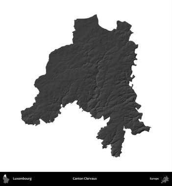 Canton Clervaux 'da. Lüksemburg 'un idari alanı gri ölçekli yükseklik haritasında beyaza izole edildi