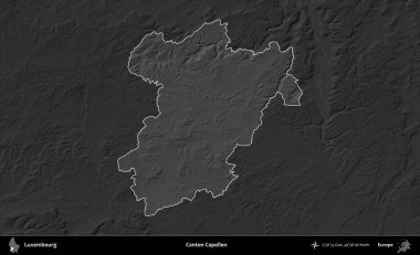 Canton Capellen. Lüksemburg 'un idari alanı karartılmış gri tonlama yükseklik haritasına vurgulandı ve özetlendi