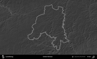 Canton Clervaux 'da. Lüksemburg 'un idari alanı bir gri ölçekli yükseklik haritasında özetlenmiştir
