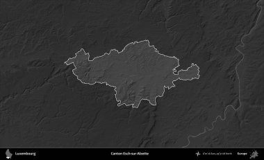 Canton Esch-sur-Alzette. Lüksemburg 'un idari alanı karartılmış gri tonlama yükseklik haritasına vurgulandı ve özetlendi