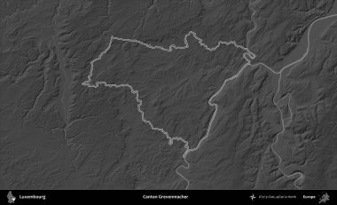 Canton Grevenmacher. Lüksemburg 'un idari alanı bir gri ölçekli yükseklik haritasında özetlenmiştir