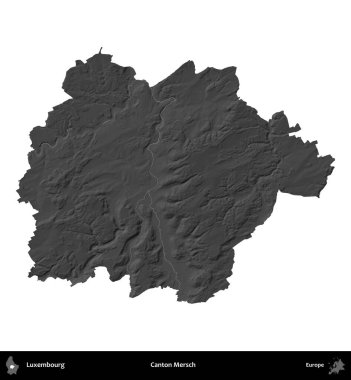 Canton Mersch. Lüksemburg 'un idari alanı gri ölçekli yükseklik haritasında beyaza izole edildi
