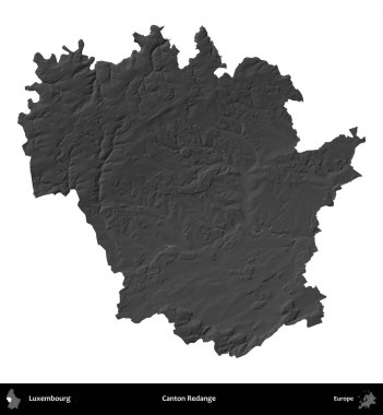 Canton Redange 'de. Lüksemburg 'un idari alanı gri ölçekli yükseklik haritasında beyaza izole edildi
