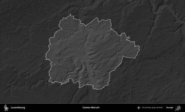Canton Mersch. Lüksemburg 'un idari alanı karartılmış gri tonlama yükseklik haritasına vurgulandı ve özetlendi