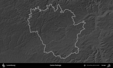 Canton Redange 'de. Lüksemburg 'un idari alanı bir gri ölçekli yükseklik haritasında özetlenmiştir