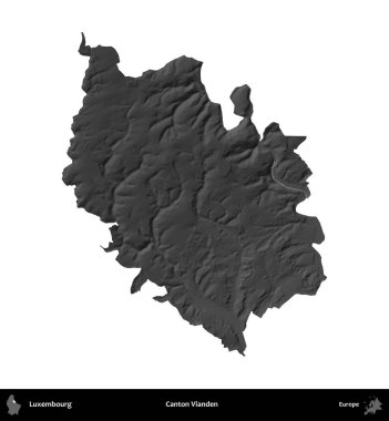 Canton Vianden. Lüksemburg 'un idari alanı gri ölçekli yükseklik haritasında beyaza izole edildi