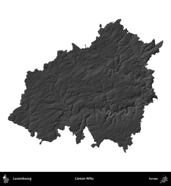 Canton Wiltz. Lüksemburg 'un idari alanı gri ölçekli yükseklik haritasında beyaza izole edildi