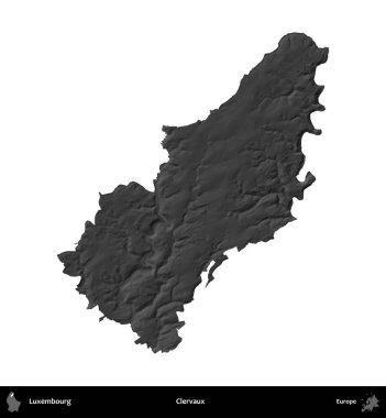 Clervaux. Lüksemburg 'un idari alanı gri ölçekli yükseklik haritasında beyaza izole edildi