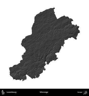 Wincrange 'da. Lüksemburg 'un idari alanı gri ölçekli yükseklik haritasında beyaza izole edildi