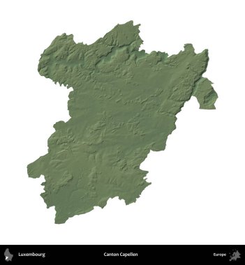 Canton Capellen. Lüksemburg 'un idari alanı renkli bir yükseklik haritasında beyaza izole edilmiş