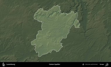 Canton Capellen. Lüksemburg 'un idari alanı koyu renkli bir yükseklik haritasına vurgulandı ve özetlendi