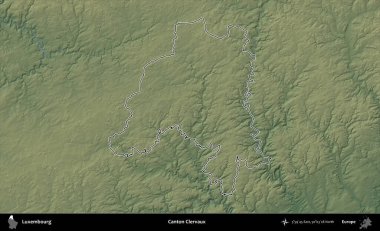 Canton Clervaux 'da. Lüksemburg 'un idari alanı renkli bir yükseklik haritasında özetlenmiştir