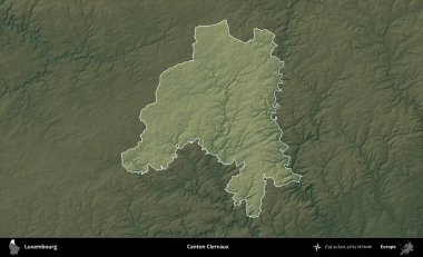 Canton Clervaux 'da. Lüksemburg 'un idari alanı koyu renkli bir yükseklik haritasına vurgulandı ve özetlendi