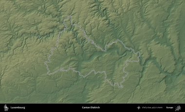 Canton Diekirch. Lüksemburg 'un idari alanı renkli bir yükseklik haritasında özetlenmiştir