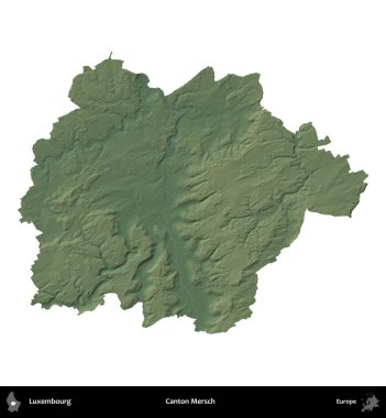 Canton Mersch. Lüksemburg 'un idari alanı renkli bir yükseklik haritasında beyaza izole edilmiş