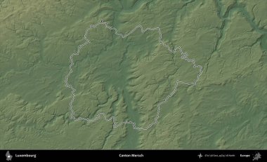 Canton Mersch. Lüksemburg 'un idari alanı renkli bir yükseklik haritasında özetlenmiştir