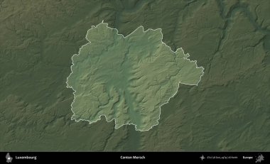 Canton Mersch. Lüksemburg 'un idari alanı koyu renkli bir yükseklik haritasına vurgulandı ve özetlendi