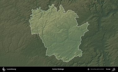 Canton Redange 'de. Lüksemburg 'un idari alanı koyu renkli bir yükseklik haritasına vurgulandı ve özetlendi