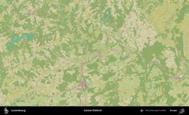 Canton Diekirch. Topografik İnsani Stil Haritasında Lüksemburg 'un idari alanı