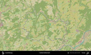 Canton Echternach 'da. Lüksemburg 'un idari alanı bir Topografik İnsani Stil haritasında özetlenmiştir