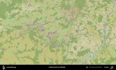 Canton Esch-sur-Alzette. Lüksemburg 'un idari alanı bir Topografik İnsani Stil haritasında özetlenmiştir