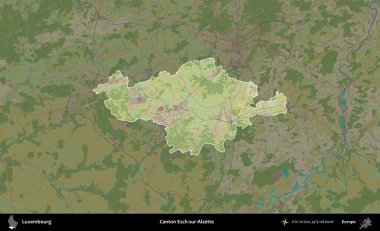Canton Esch-sur-Alzette. Lüksemburg 'un idari alanı koyu renkli bir Topografik İnsani Biçim haritasına vurgulandı ve özetlendi