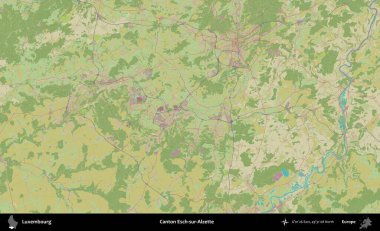 Canton Esch-sur-Alzette. Topografik İnsani Stil Haritasında Lüksemburg 'un idari alanı