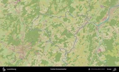 Canton Grevenmacher. Lüksemburg 'un idari alanı bir Topografik İnsani Stil haritasında özetlenmiştir