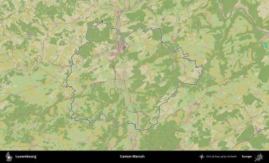 Canton Mersch. Lüksemburg 'un idari alanı bir Topografik İnsani Stil haritasında özetlenmiştir