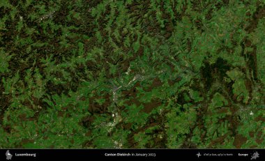 Canton Diekirch. Ocak 2023 'te çekilen Global Mozaik Sentinel-2 karolarından oluşan bir uydu görüntüsü üzerinde Lüksemburg' un idari alanı