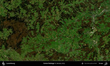 Canton Redange 'de. Ocak 2023 'te çekilen Global Mozaik Sentinel-2 karolarından oluşan bir uydu görüntüsü üzerinde Lüksemburg' un idari alanı