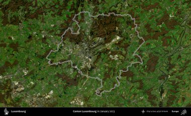 Canton Lüksemburg 'da. Lüksemburg 'un idari alanı, Ocak 2023' te çekilen Global Mozaik Sentinel-2 karolarından oluşan bir uydu görüntüsüyle özetlenmiştir.