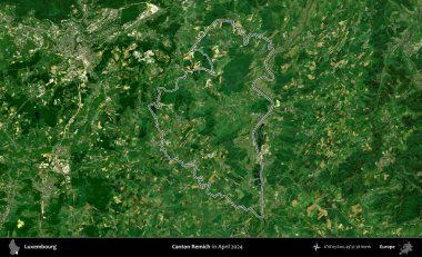 Canton Remich. Lüksemburg 'un idari alanı, Nisan 2024' te çekilen Global Mozaik Sentinel-2 karolarından oluşan bir uydu görüntüsüyle özetlenmiştir.