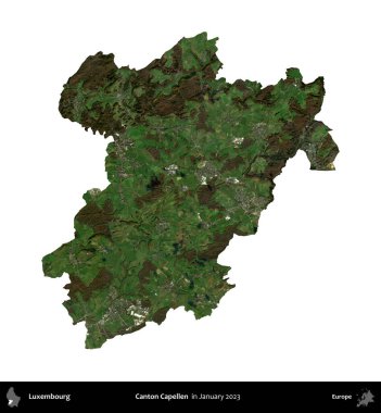 Canton Capellen. Lüksemburg idari bölgesi, Ocak 2023 'te çekilen Global Mozaik Sentinel-2 karolarından oluşan bir uydu görüntüsü ile beyaza izole edildi.