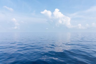 Güneş mavi deniz suyunun yüzeyinde parlıyor. Pasifik Okyanusu