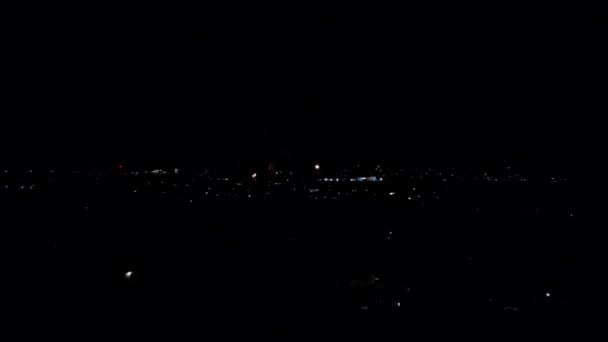 Fireworks Dark Night City Aerial View — Stock Video
