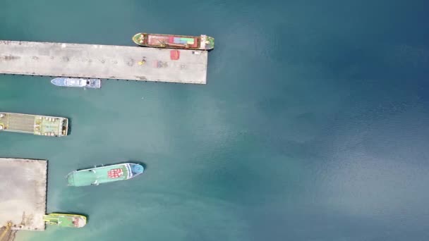 Aerial View Sea Pier Moored Ships Sea Port — Stock Video