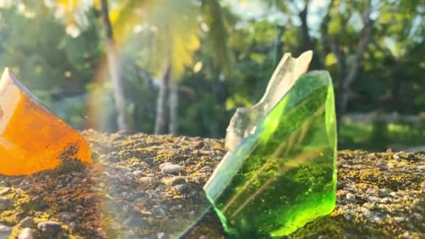 Broken Glass Bottles Fence Protect Private Territory Trespassing — Stock Video