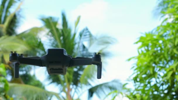Uçan Bir Dronun Silueti Tropikal Bir Araziye Yakın — Stok video