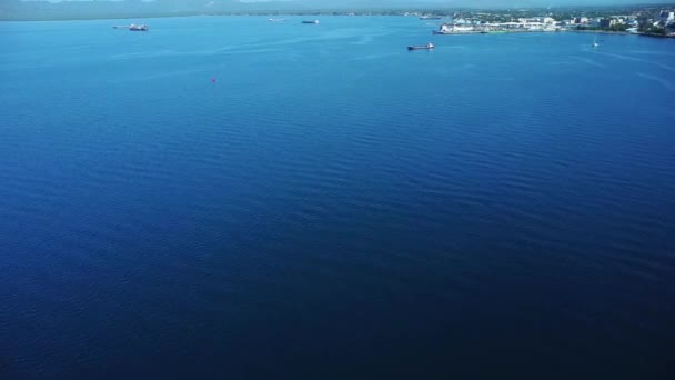 Duże Statki Towarowe Morzu Pobliżu Portu Morskiego Widok Lotu Ptaka — Wideo stockowe