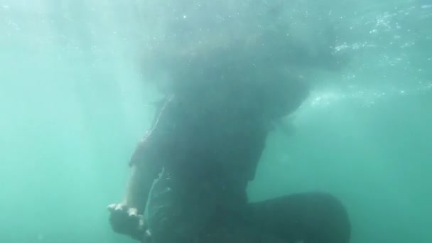 服を着た女性が 水に落ちた 女性溺死 — ストック動画