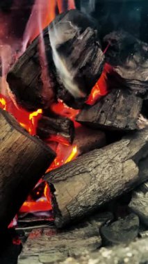 Hindistan cevizi kömürü barbeküden önce ateşle yanar..