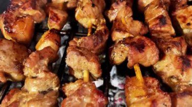 Kömürde şiş kebap, barbekü, ızgara et..