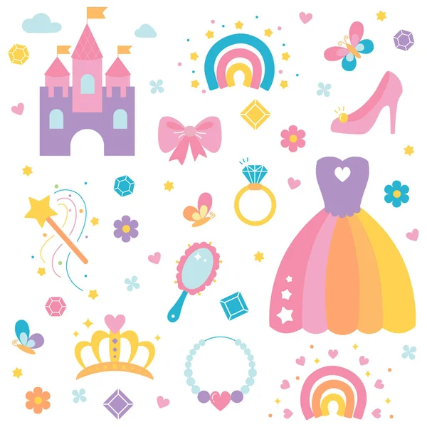Princess Pastel Things Cute Sweet Girly Elements Wektor Stockowy