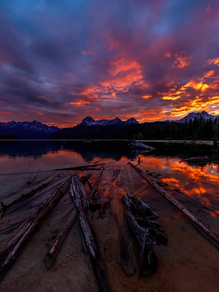 Naplemente Tükröződés Közelében Stanley Idaho Redfish Lake — Stock Fotó