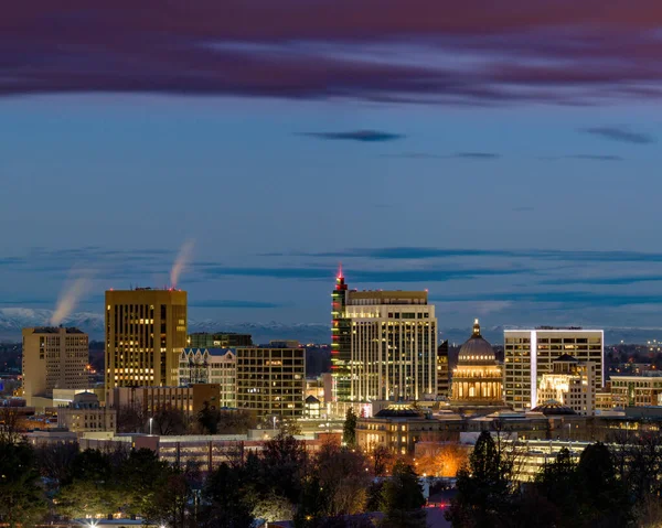 Blå Timme Över Den Lilla Staden Boise Idaho Skyline — Stockfoto
