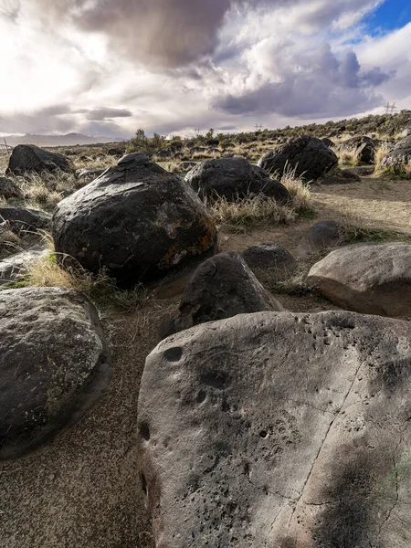 stock image Historic Petroglyphs in a field of boulders 