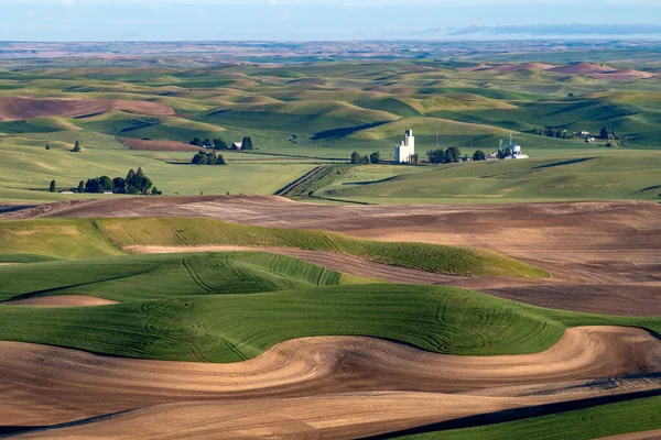 Зерновой Лифт Среди Пшеничных Полей Штата Вашингтон — стоковое фото